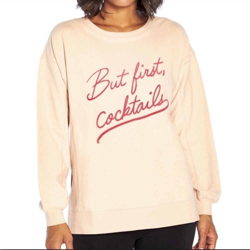 Wildfox Blush Pink But First Cocktails Long Sleeve Sweatshirt Large